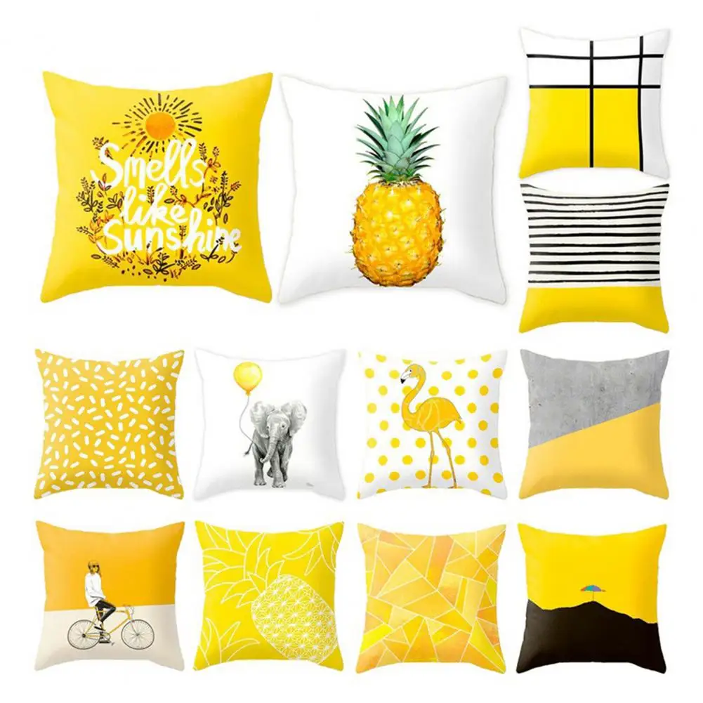 

Yellow Geometric Pineapple Pillowcase Square Cushion Cover Car Home Sofa Decor