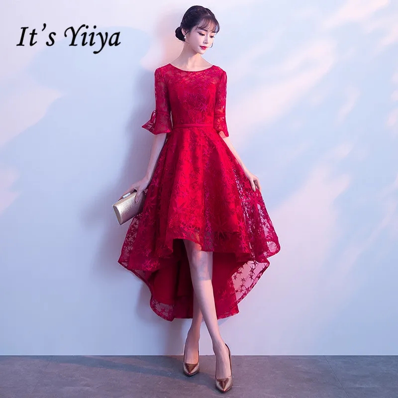 Coctail платья It's Yiiya R241 Бургундия с коротким рукавом Vestido De Coctel 2020 элегантные