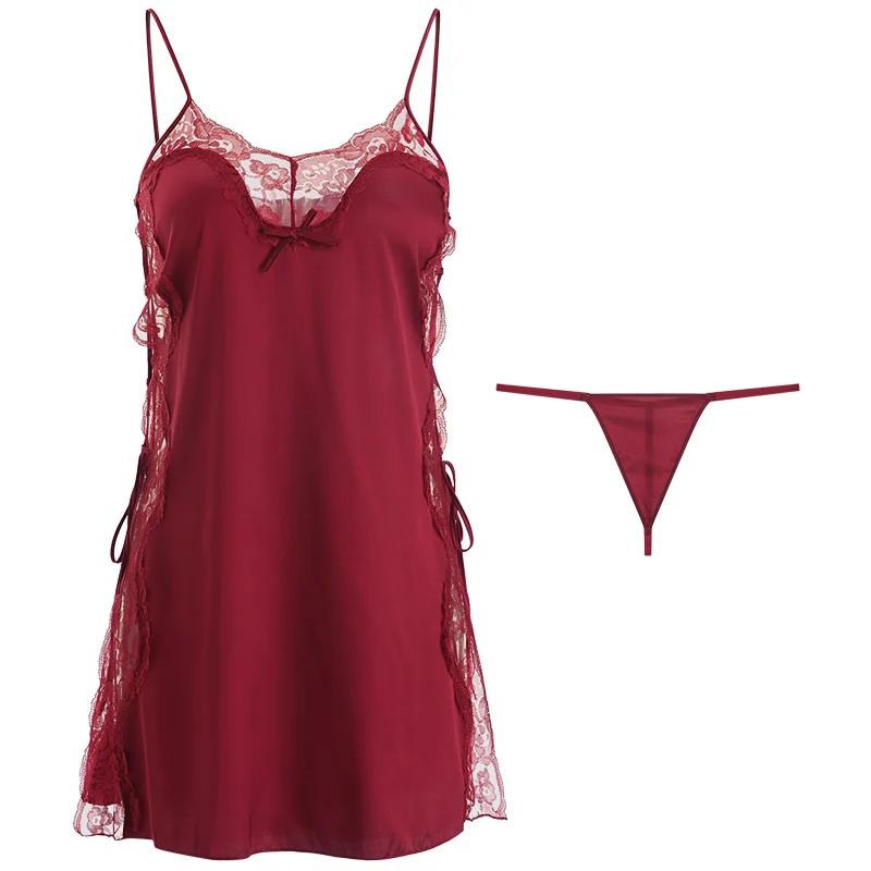 Strap Ice Silk Nightdress Sexy Private Homewear Lace Floral Female Nightwear Temptation Camis Mini Night Dress Women Sleepwear | Женская