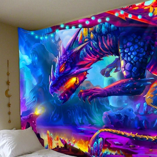 

Ancient Psychedelic Dragon Tapestry Wall Hanging Boho Tapestries Bohemian Home Art Psychedelic Decor