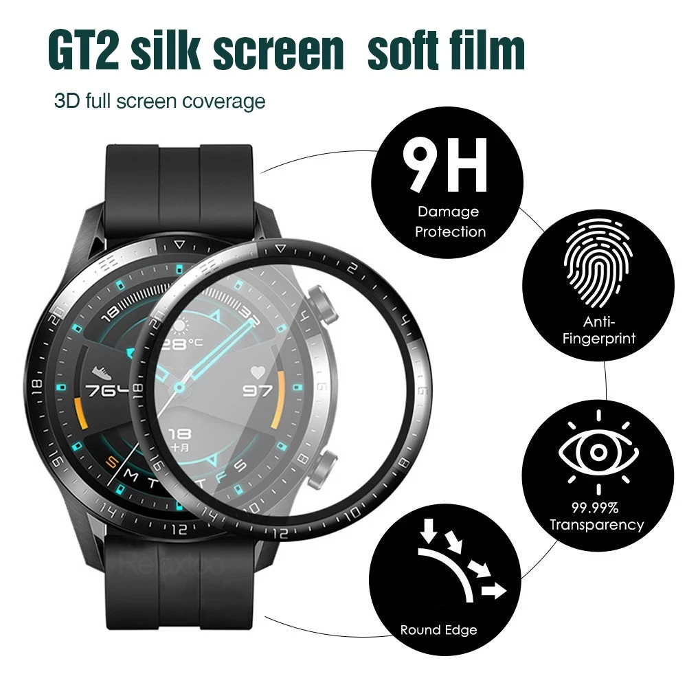 

2Pcs 5D Full Cover Soft Flexible Protective Film For Huawei Watch GT2 42mm GT2 46mm Smart watch Screen Protector Not Glass