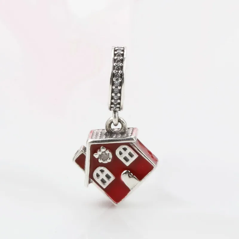 

Original 925 Sterling Silver Charm Red Enamel Christmas Home Pendant Fit Pandora Women Bracelet & Necklace Diy Jewelry