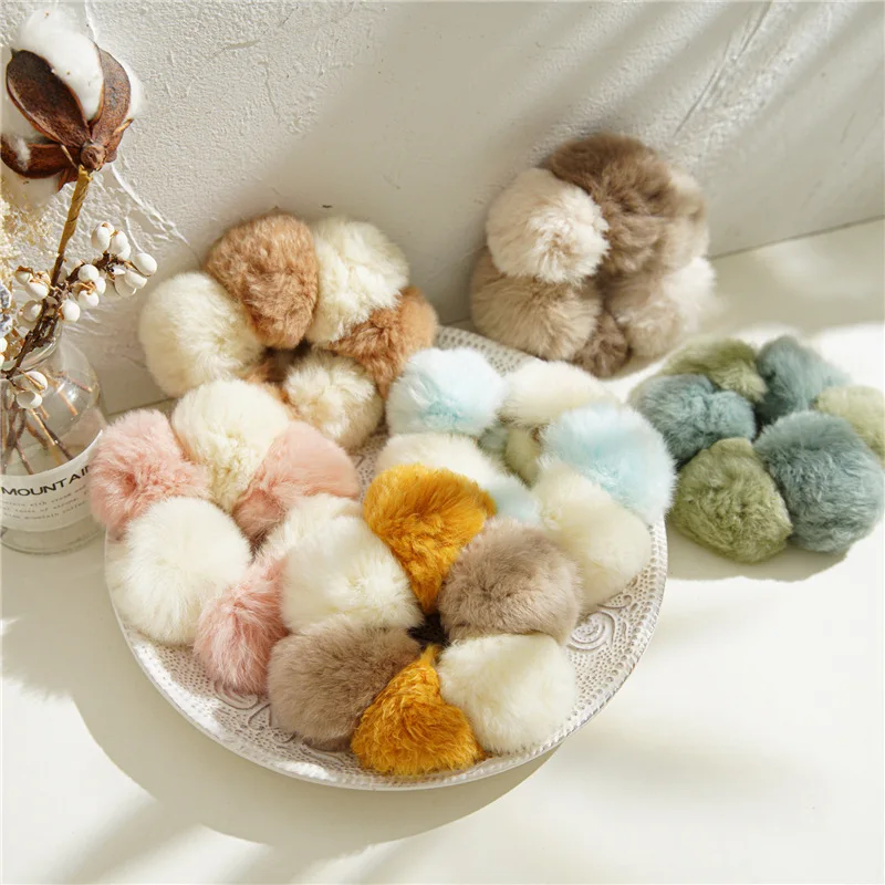 

Elasticity Hairball Hair Rope Two-color Pompom Hair Ties Winter Warm Plush Hair Ring Color Matching All-match Hair Accessories