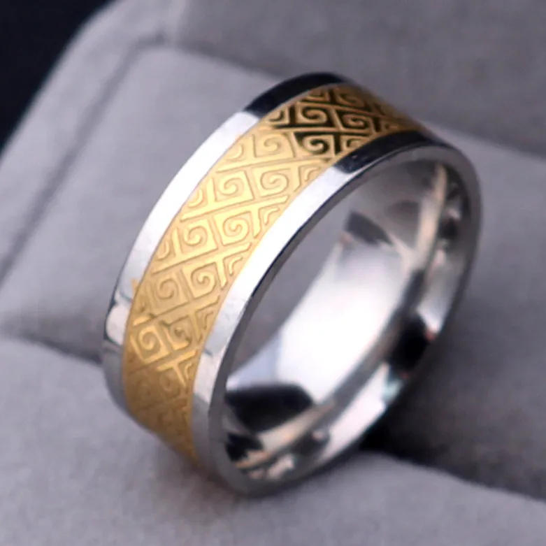 MANGOSKY 8 мм титановое Винтажное кольцо золотого цвета кольца для мужчин и женщин 316L