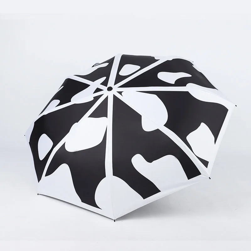 

8 Ribs Three Folding Umbrella Rain Women's Sunscreen Anti-ultraviolet Umbrella For Children Girl Windproof Manual Black Parasol
