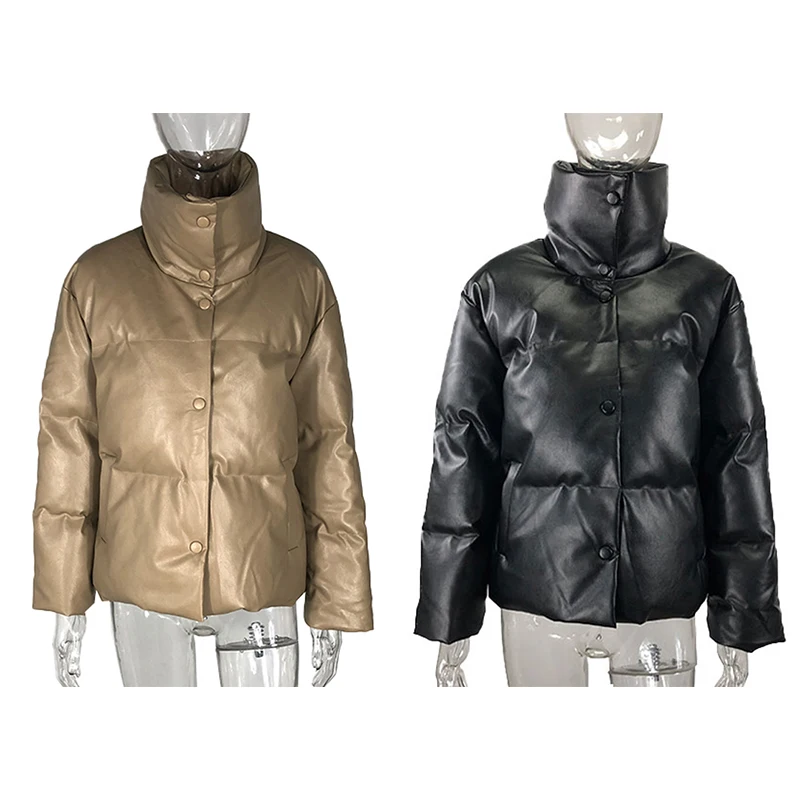 

Женская куртка из ПУ кожи, с воротником-стойкой