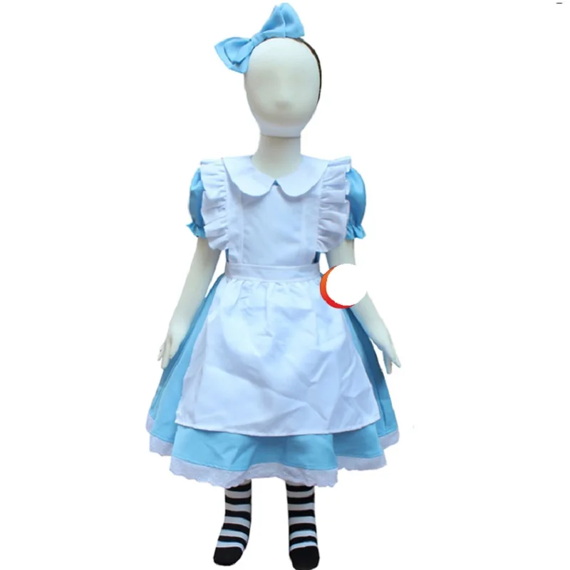 Детский синий костюм Алисы в стране чудес на Хэллоуин для детей вечерние костюмы