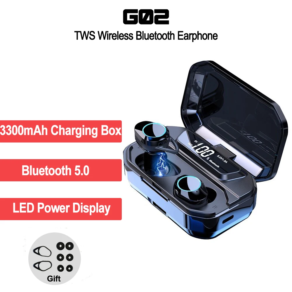 В наличии G02 tws беспроводные наушники гарнитуры Наушники Bluetooth 5 0 3300 мАч зарядная