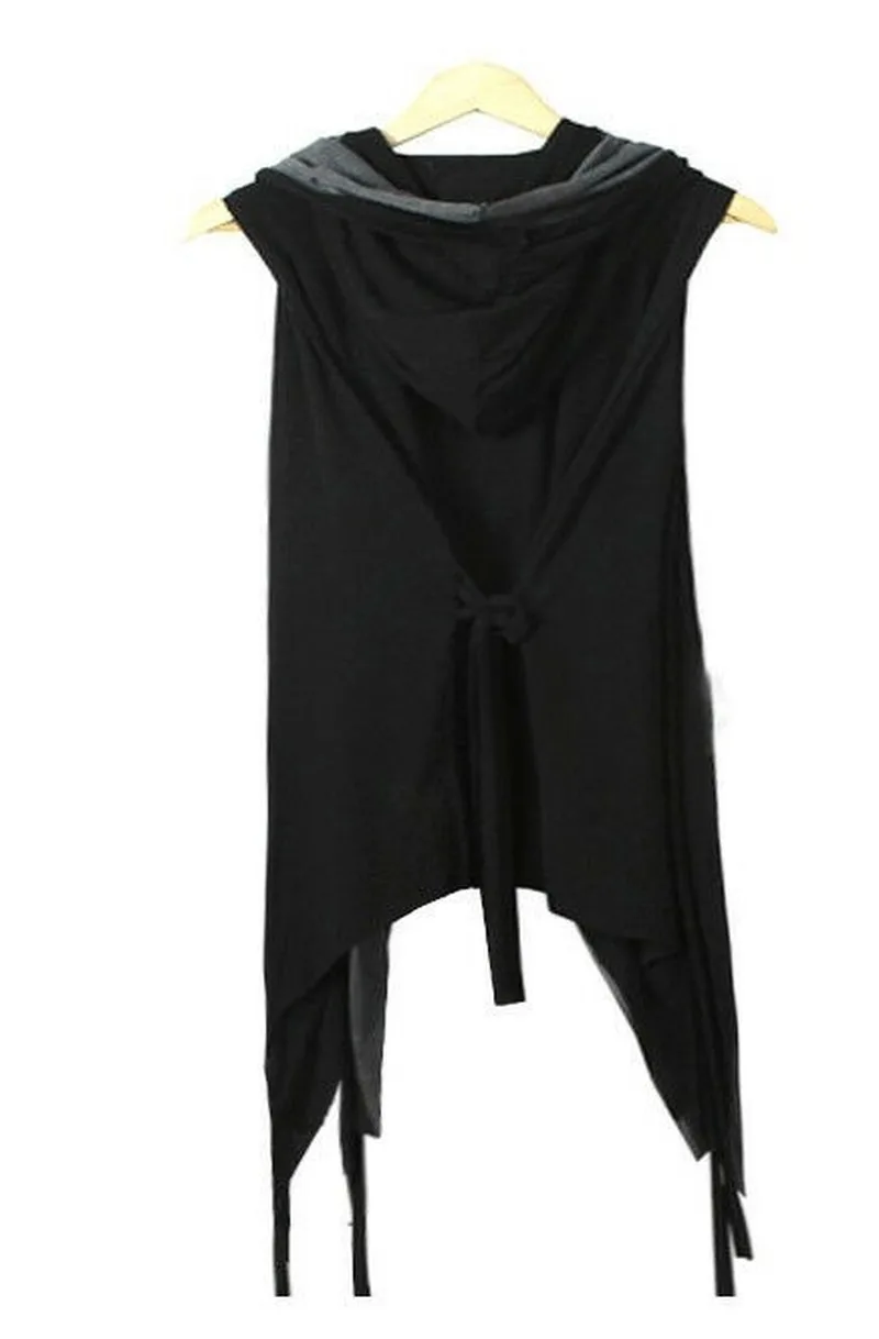 Мужская авангардная темно-серо-зеленая накидка без рукавов с капюшоном в стиле