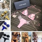 2020 розовый женский комплект бикини, привлекательный купальник с подкладкой, женский купальник пуш-ап, бандо, бикини, стринги, пляжная одежда, популярный купальный костюм