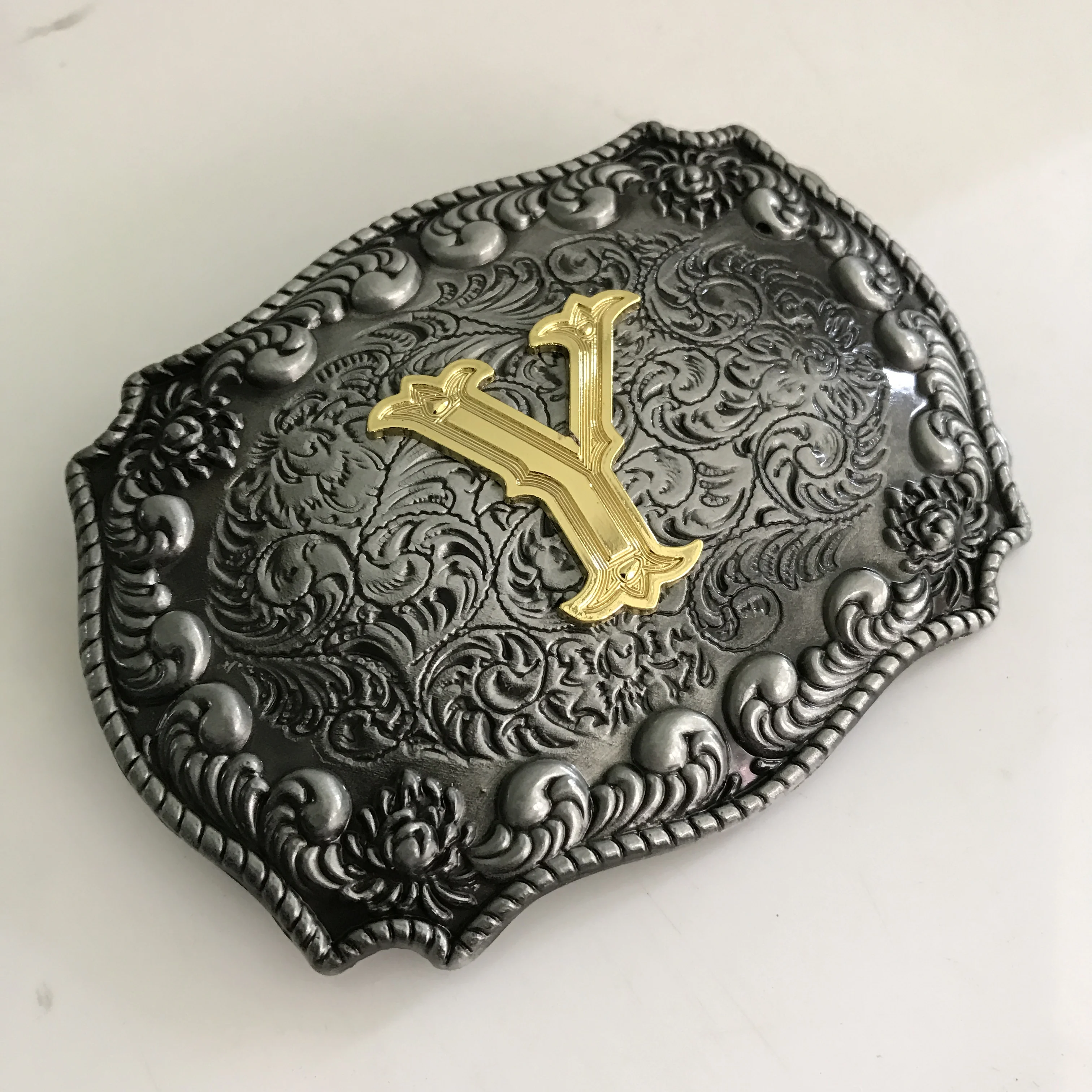 Розничная продажа модный мужской ремень с серебристым узором Золотая буква Y Initial