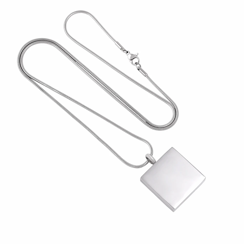 

IJD9853 Square Blank Stainless Steel Cremation Necklaces for Ashes Urn Pet Dog Tag Engraving Keepsake Memorial Pendant Jewelry