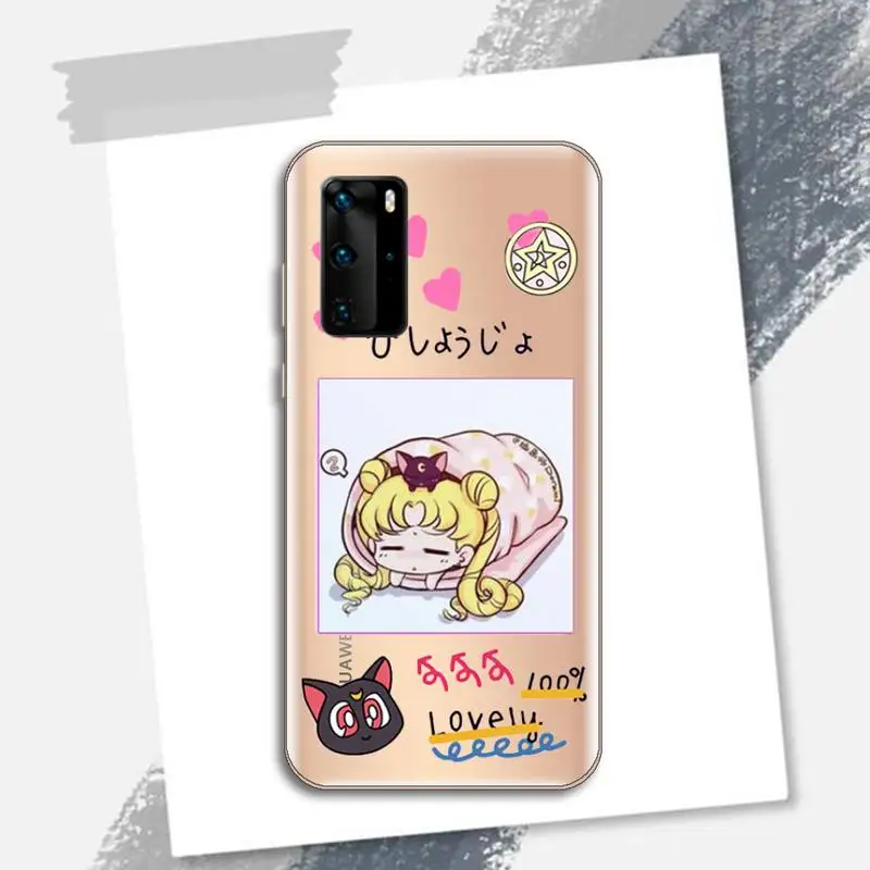 

Cute Japanese Anime Sailor Moon Phone Case Transparent for Huawei P honor 8 10i 20 30 40 smart 2019