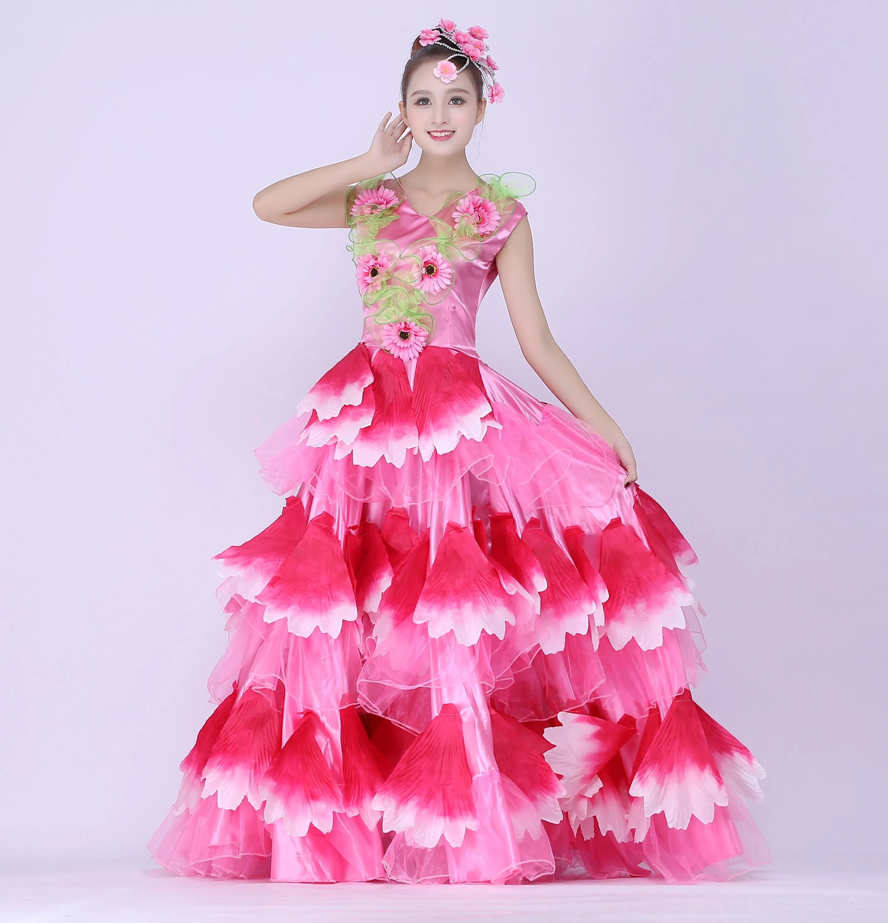 Женское платье для фламенко испанская коррида юбка танца живота с лепестками