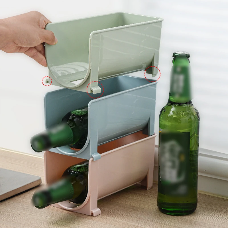 

Refrigerator Wine Rack Stackable Bottle Holder Countertop Wine Bottle Rack Beverage Cans Organizer For Tabletop Pantry Cabinet