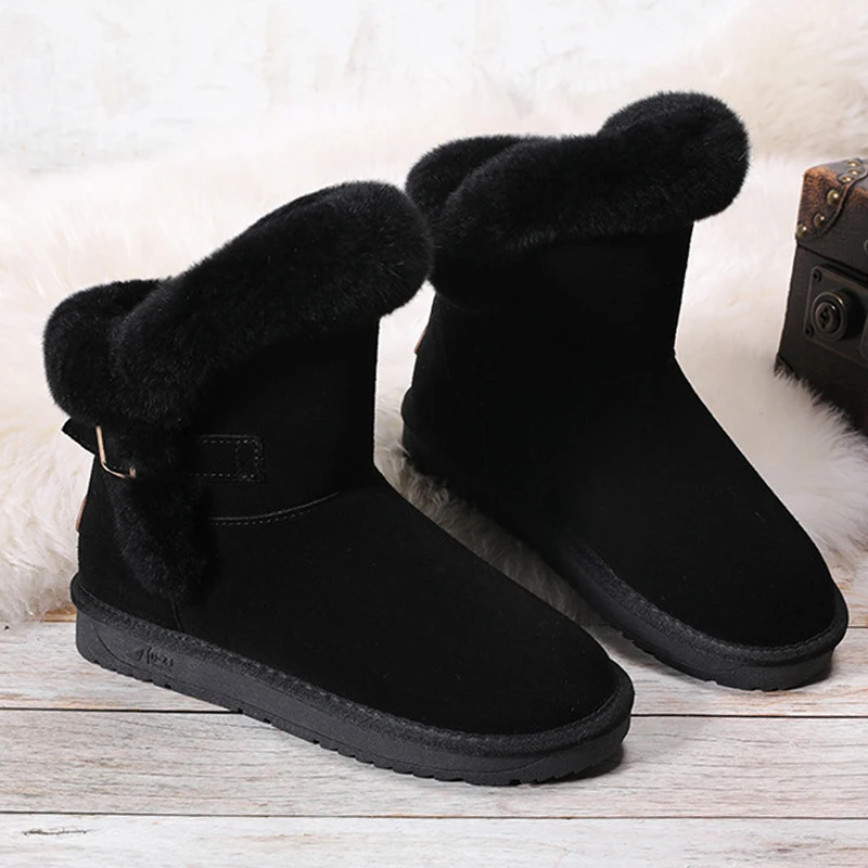 Genuine leather Rabbit fur Snow boots women Non-slip Ankle Boots Winter for Belt buckle Warm Botas Mujer sy846 | Обувь