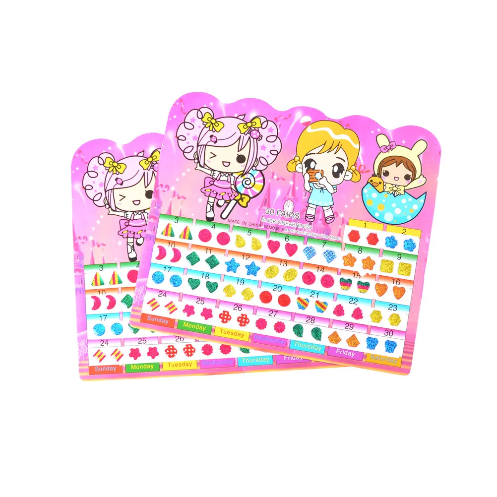 Pegatinas para pendientes para ni&ntilde;os y ni&ntilde;as, calcoman&iacute;as de cristal con dibujos animados, adhesivos de caras, 60 uds.-3