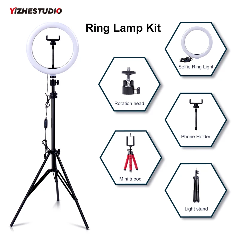 

Yizhestudio Ring Lamp with tripod Dimmable Selfie Ring Light with stand color Annular tube photographic lighting For Live Studio