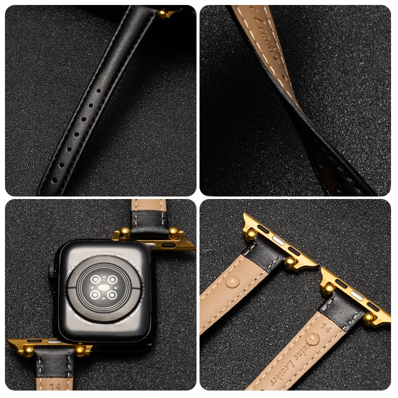 Новинка Apple Watch с пряжкой из телячьей кожи для series 1/2/3/4/5/6 38/40 42/44 мм Цвет: черный