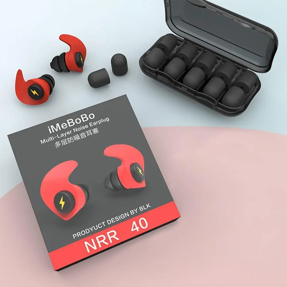 

5pairs Noise Reduction Earplugs Slow Rebound Sponge Anti-noise Silicone Soundproof Earplugs With Box Improve Sleeping Reusable