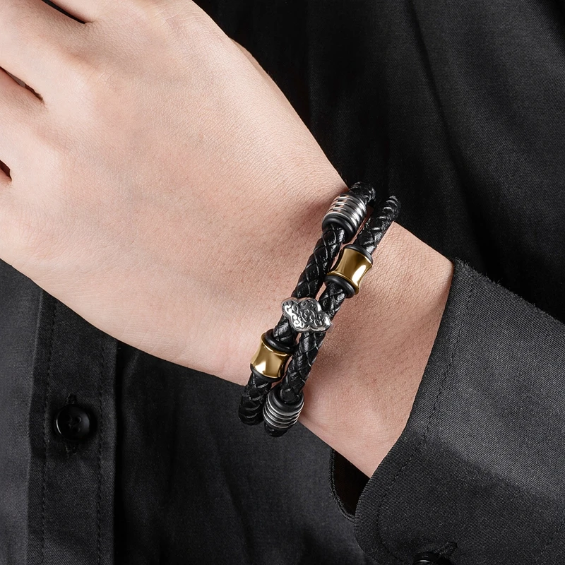 Модные мужские браслеты из натуральной кожи панк череп очаровательные манжеты