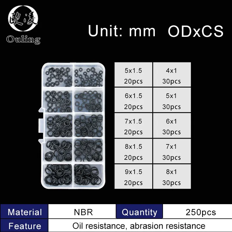 Комплект уплотнительных колец из нитрилового силикона и резины в коробке