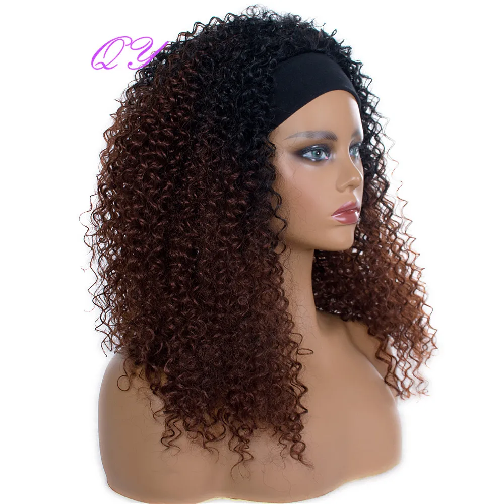 Marrom para Mulheres Qy-peruca Afro Feminina Cabelo Sintético Encaracolado Cor Preta Ombré Africanas Uso Diário 5 High Quality Apliques e perucas
