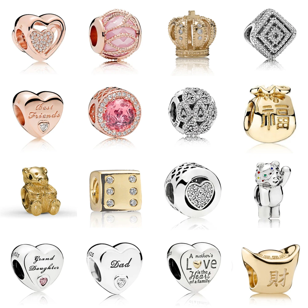 

NEW 2021 100% 925 Sterling Silver Love Gem Crown Ingot Charm Pendant Fit DIY Original Bracelet Fshion Jewelry Gift