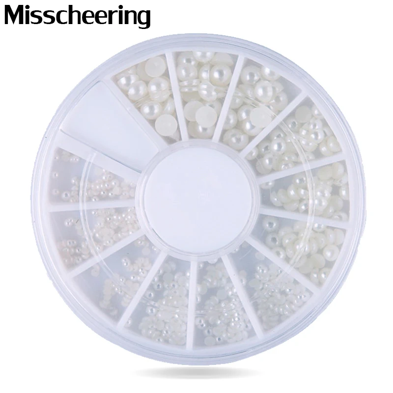 

Mix 4sizes White Natural 3d Pearl Nail Art, Flatback Rhinestone Nail Beads Wheel,DIY Phone Manicure Beauty Nail Decoration Tools