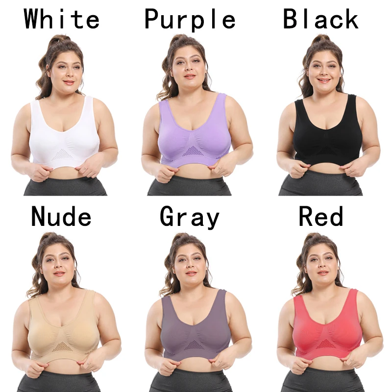 Large Size 6XL Sports Underwear Shockproof Elastic Fitness Bra Comfortable Breathable Seamless Anti-Slip Pure Color Brassiere | Женская
