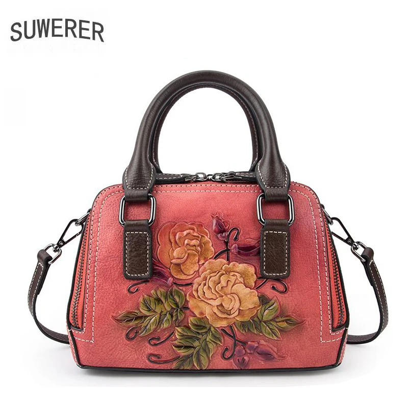 

SUWERER Genuine Leather women bag luxury handbags women bags designer bags famous brand women bags real cowhide Embossing bag