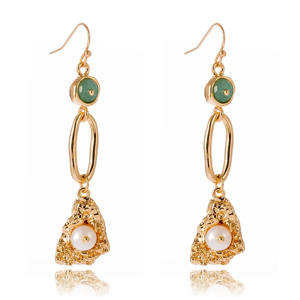 

2020 Fashion Natural Pearl Long Tassel Drop Dangle Earrings for Women Green Crystal Statement Earrings Party Jewelry Gift