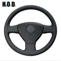 diy black genuine leather hand stitched car steering wheel cover for volkswagen golf polo sagitar 2010 polo vw old