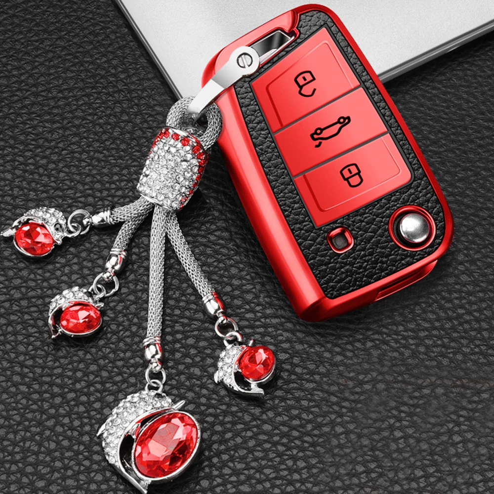 

Leather TPU Car Key Case Cover Keychain for Volkswagen VW Polo Golf7 MK7 Tiguan for Skoda Octavia Kodiaq Karoq for Seat Ateca