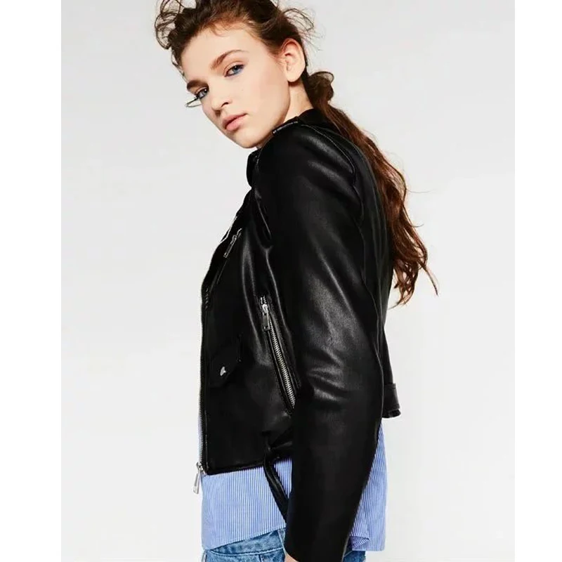 Женская куртка из искусственной кожи винтажная мотоциклетная в стиле ретро