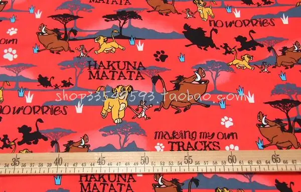 140 см ширина Hakuna Matata Король Лев хлопчатобумажная ткань для мальчиков одежда постельные принадлежности набор домашний штора наволочка DIY-BK510