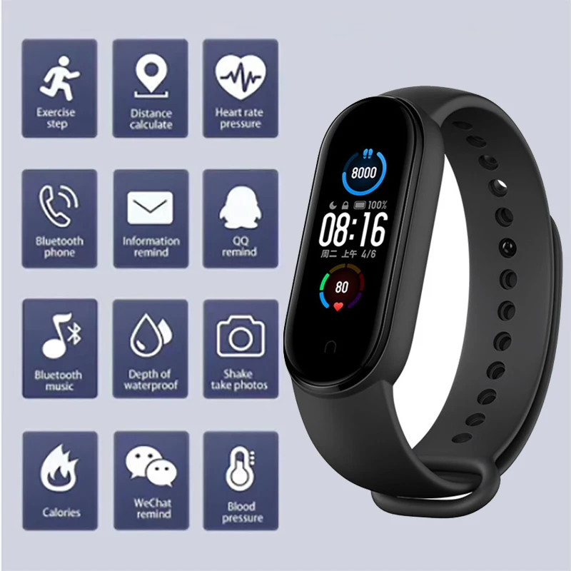 

M5 Fitness Tracker Smartwatch Fitpro Sport Waterproof Pedometer Heart Rate Blood Pressure Smart Watch Men Women Digtal Smartband