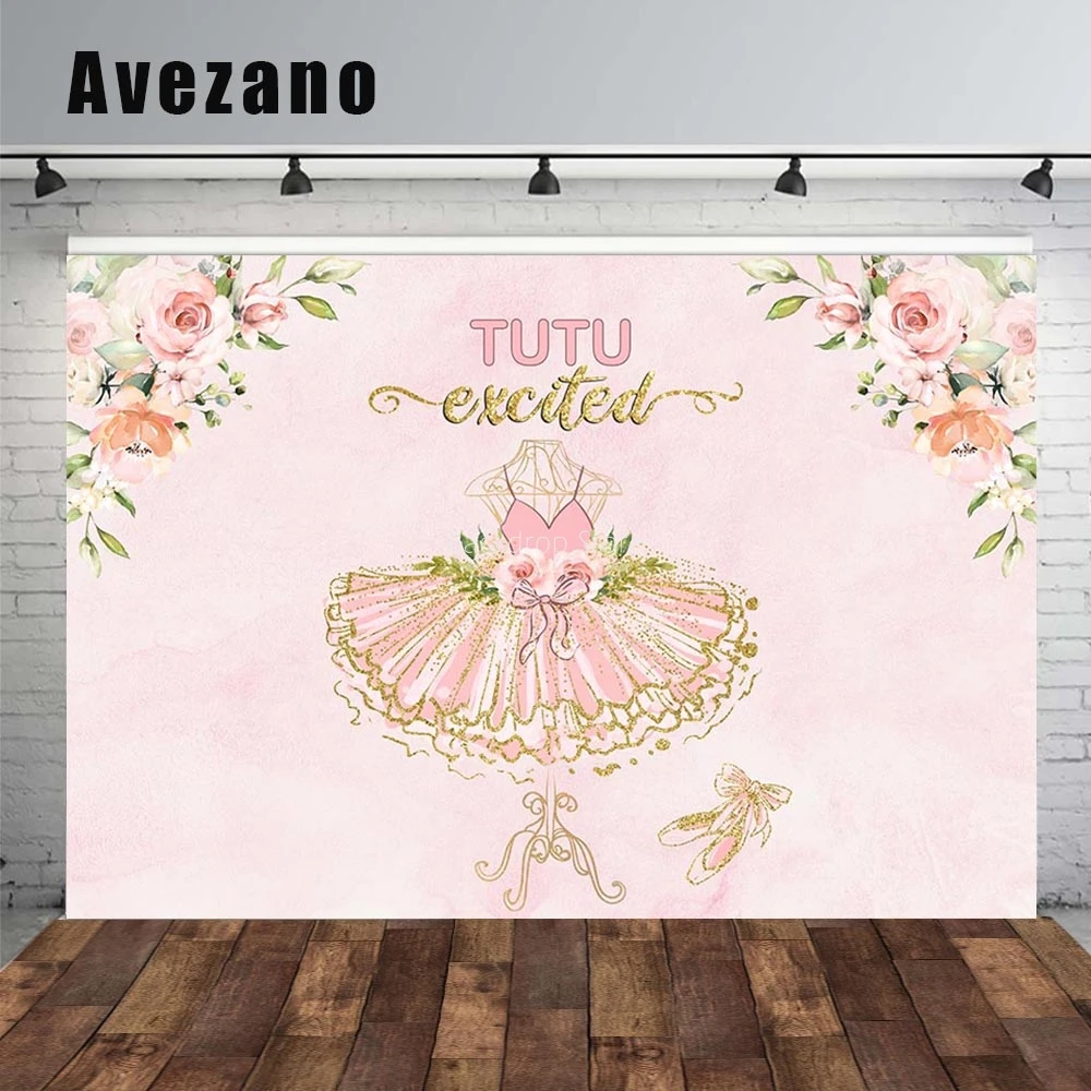 

Avezano Girl Birthday Backdrop Party Decor Tutu Excited Flowers Pink Photography Background for Photo Studio Photozone Photocall