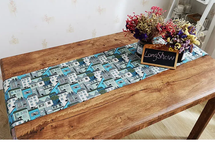 Свежий желтый доска цветок Dot Pattern древесины с геометрическим принтом 33x145 cm хлопок белье Настольная дорожка