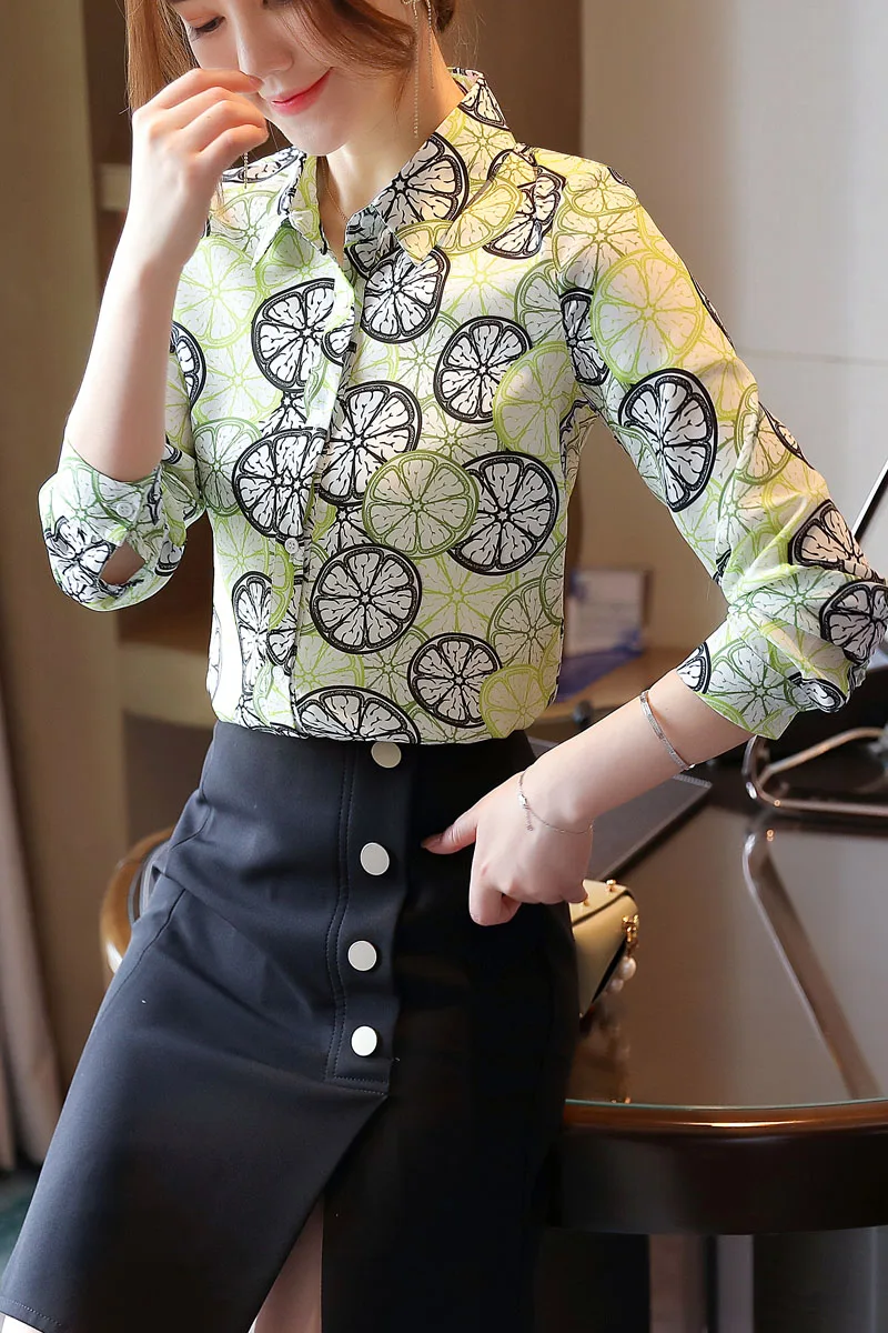 

COIGARSAM Chiffon Shirt Womens tops New Spring Turn-down Collar Women shirts 6117