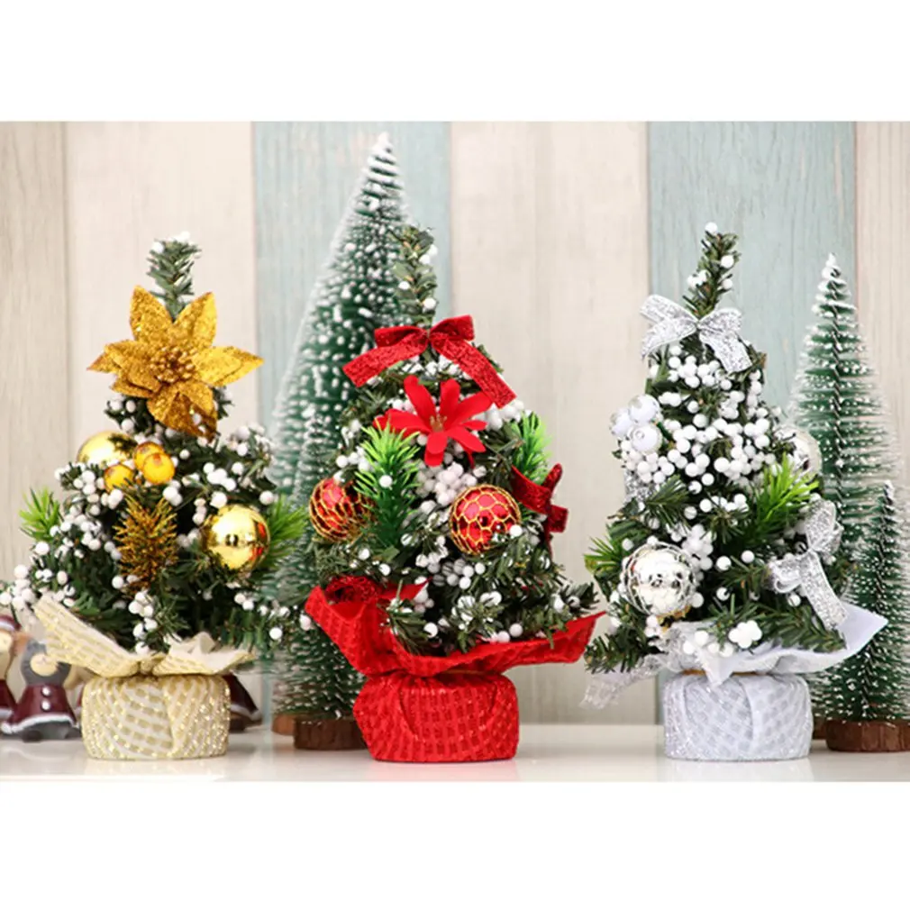 

Miniature Christmas Tree Festival Desktop Compact Delicate Ornament Sequins Cloth Bottom Holiday Decorations