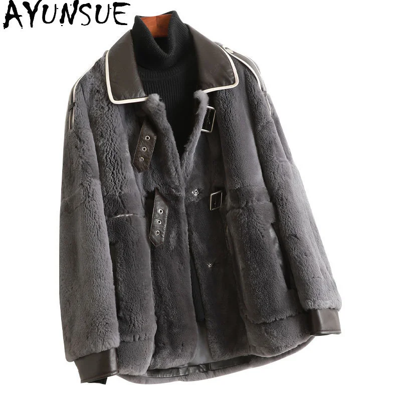 

Зимнее женское пальто, Короткая Повседневная куртка из овечьей кожи с воротником Leahter, Женская куртка Gxy329