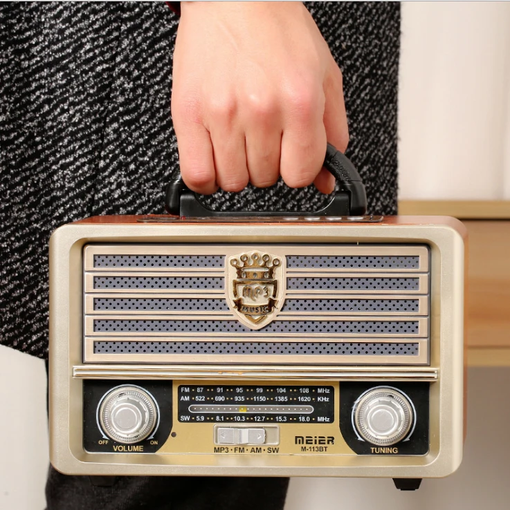 Цифровой fm-радио, многофункциональный MP3-плеер, деревянный радиоприемник с ручкой, Портативный ретро bluetooth-динамик с поддержкой TF карты/USB входа