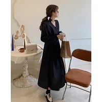 new customized autumn and winter long korean temperament slim dress with sashes full sleeve fall fashion clothes for women 2021