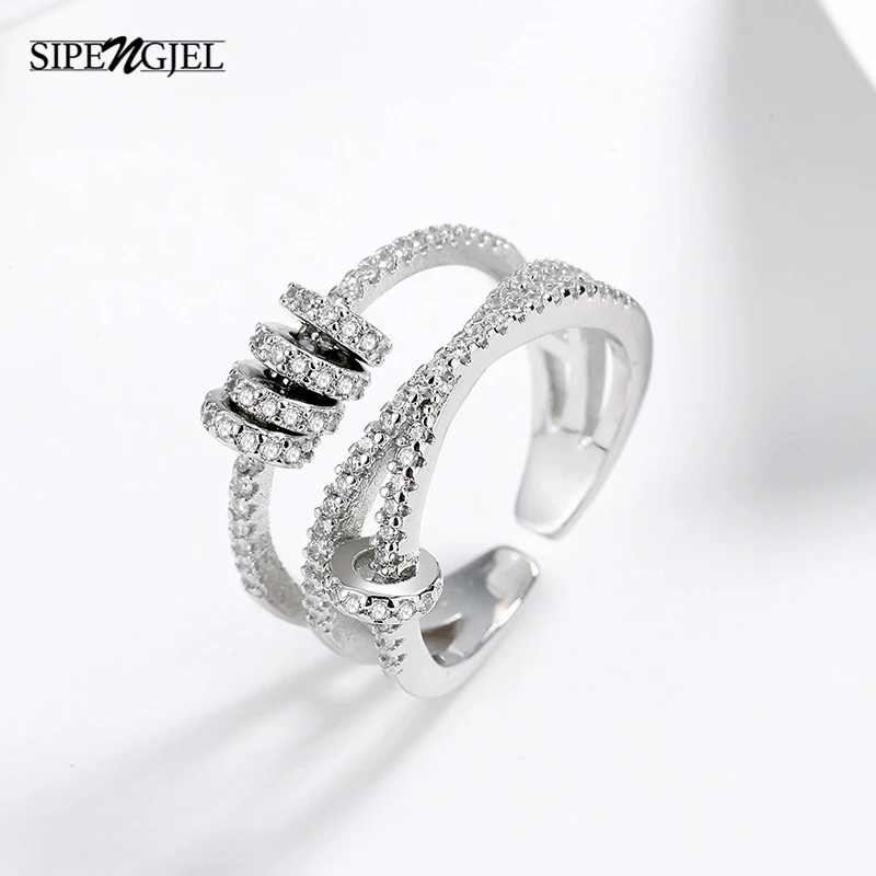 Двухслойное кольцо с кубическим цирконием для женщин регулируемое Открытое на