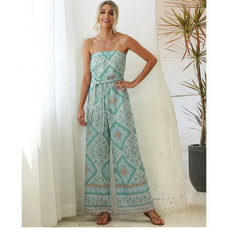 QRWR 2020 летний элегантный комбинезон с цветочным принтом Женский Повседневный