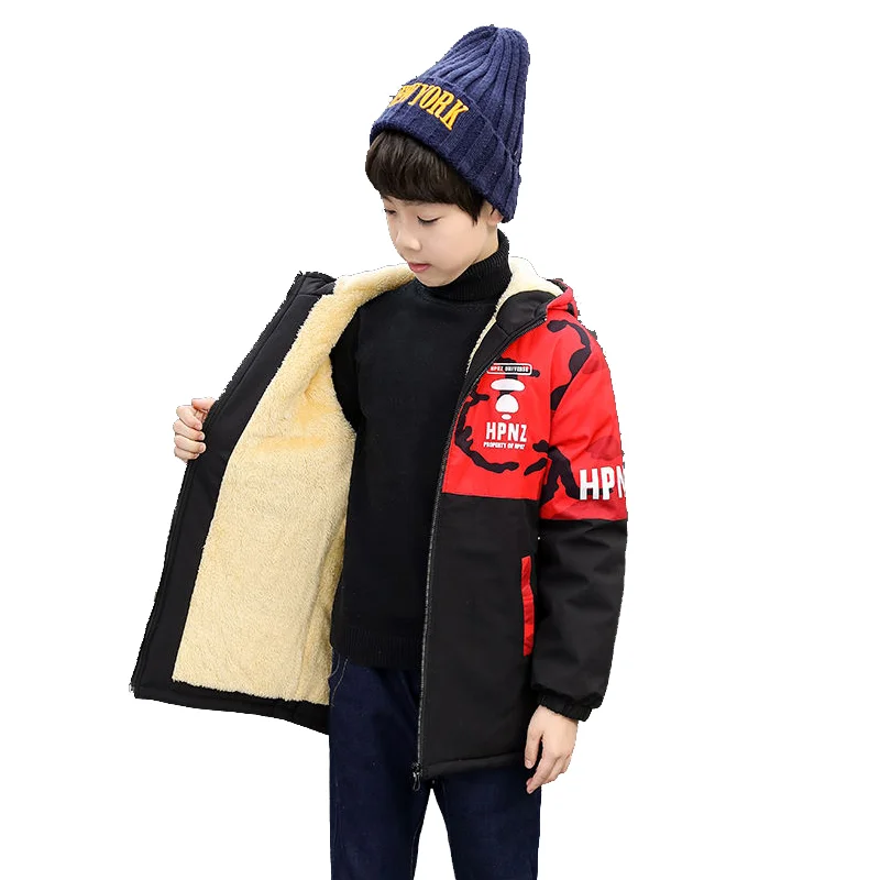 

Winter Polyester Jacket For Boy New 2021 Korean Version Plus Velvet Thickening Fashion Coat Hooded Camouflage Childrens Clothing