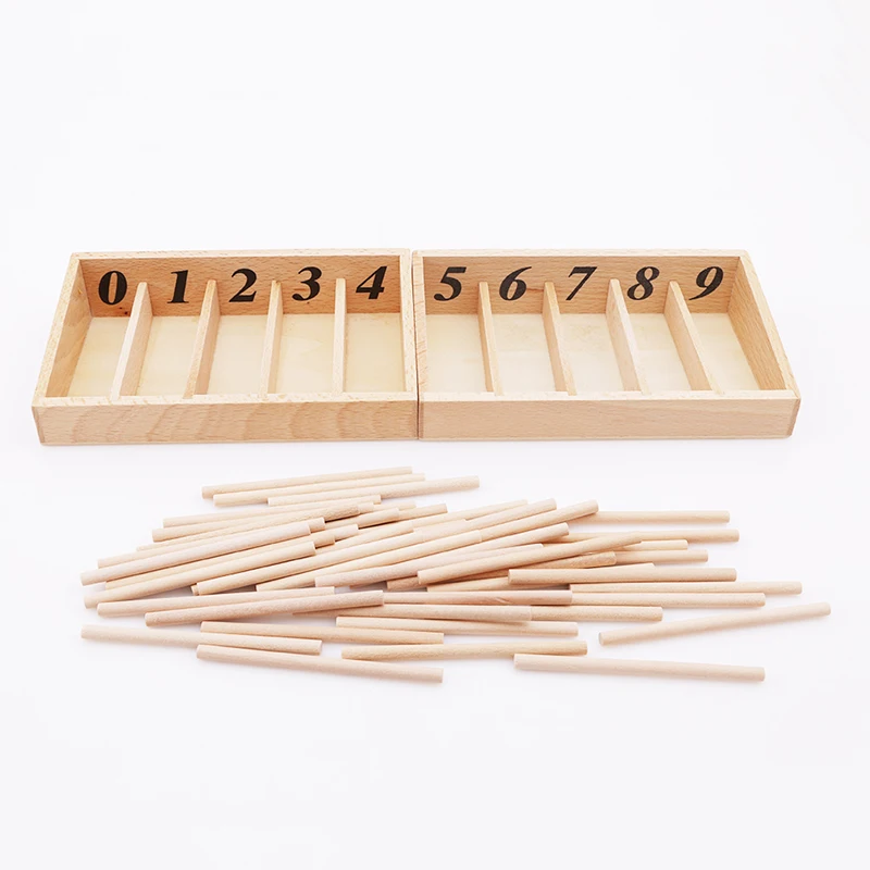 

Wooden Toys Montessori Educational For Children Spindle Box With 45 Spindles Math Learning Spindle Rod Family Version