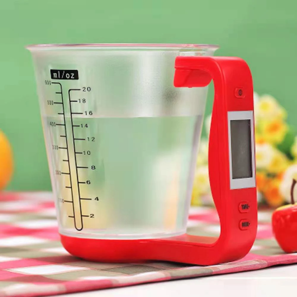 Taza de medici&oacute;n electr&oacute;nica, herramienta de pl&aacute;stico, jarra Digital graduada con b&aacute;scula, vaso de cocina, medici&oacute;n de temperatura de pesaje, pantalla LCD-4