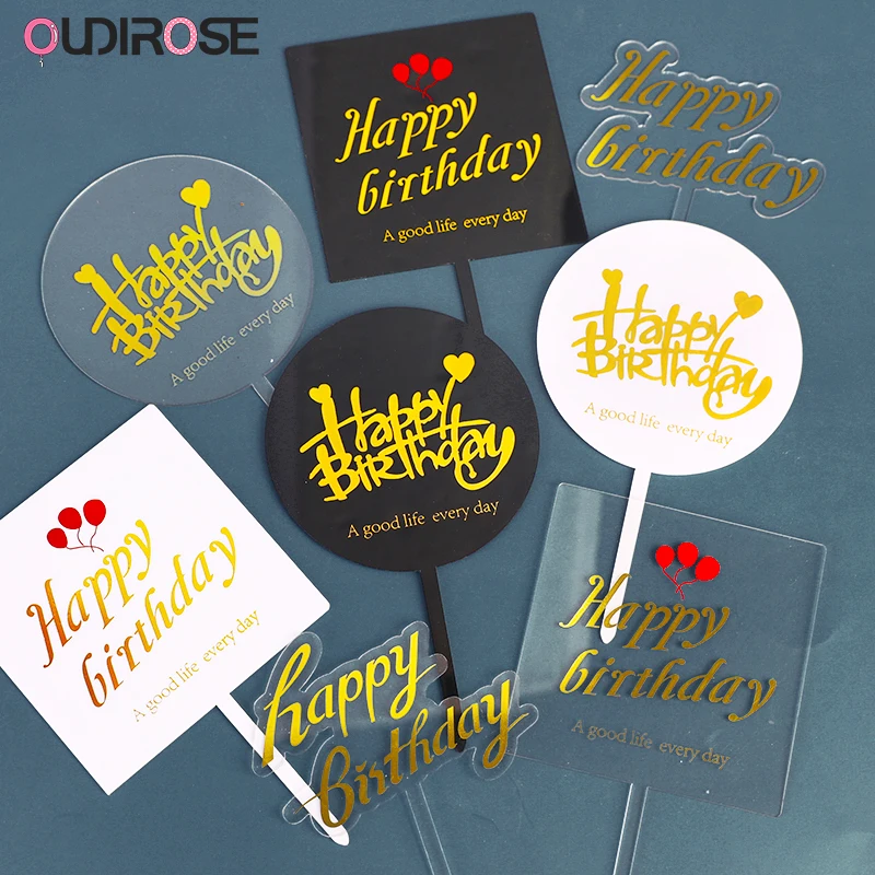 Блестящие золотые буквы Топпер для торта С Днем Рождения украшения акриловый